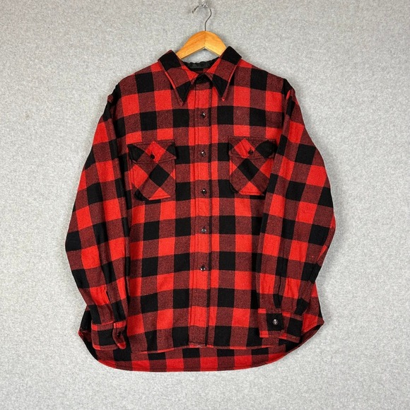 Sears Other - Vtg 70s Sears Kings Road Buffalo Plaid Wool Shirt Jacket CPO Red Black XL‎